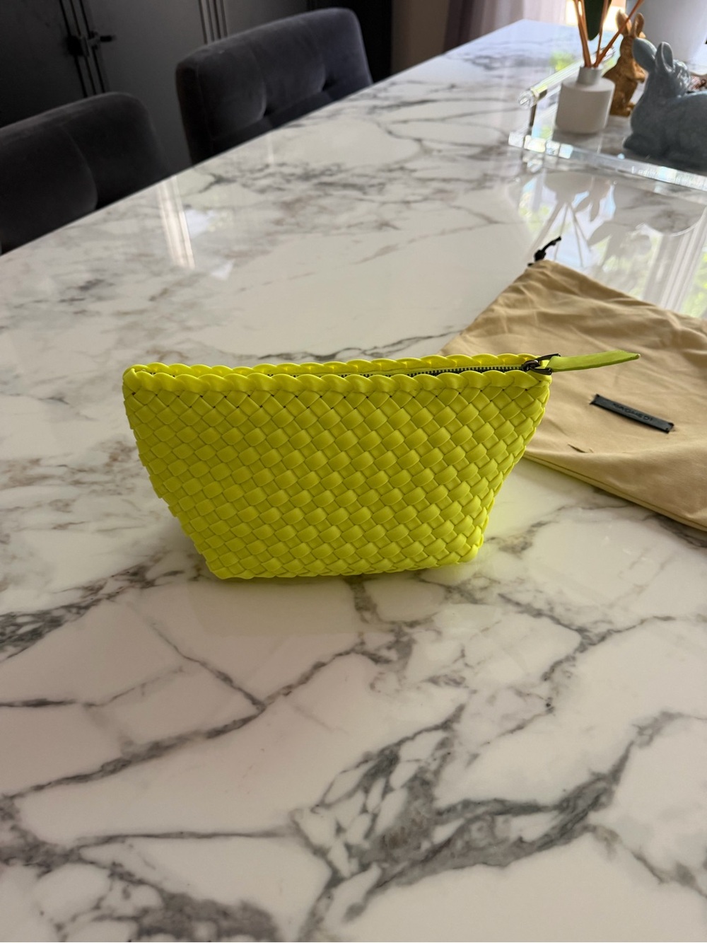 Naghedi Portofino Neon Yellow Woven Pouch Petite NWT